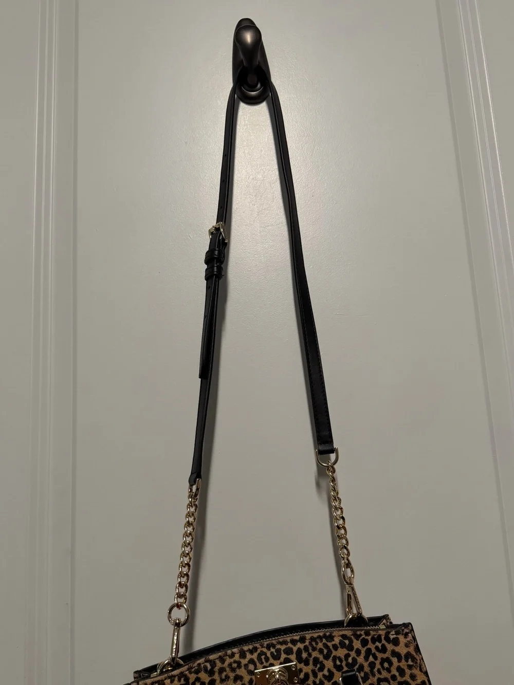 Michael Kors Hamilton Leopard Calf Hair Satchel Crossbody Bag Gold Hardware